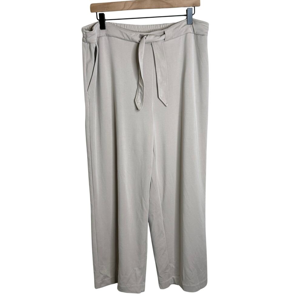 Nicole Miller Wide Leg Pants Light Gray High Rise Elastic Waist Workwear XL
